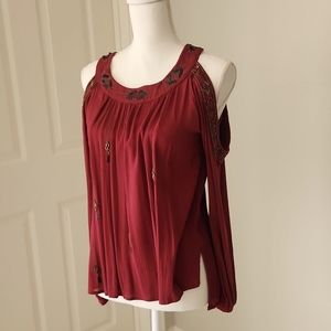 Design Lab Lord & Taylor Cold Shoulder Long Sleeves Blouse Size Small